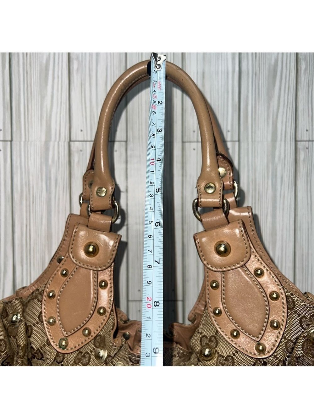 Gucci Sukey Large Tote Bag | GG Monogram Canvas with Leather Trim & Stud Details - Picture 9 of 16